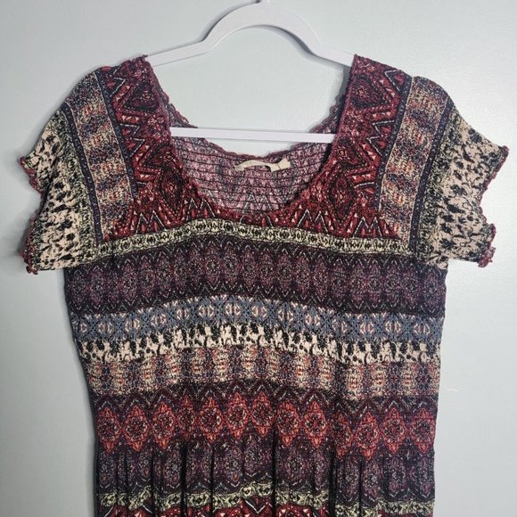 Soft Surroundings Marcelo Smocked Maxi Dress 1X Short Sleeve Boho Slit Printed - Picture 4 of 10